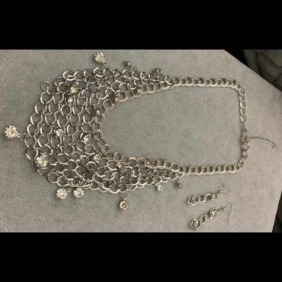 Fun dripping with diamonds necklace(faux, of course) hanging chain earrings set. - Picture 2 of 7